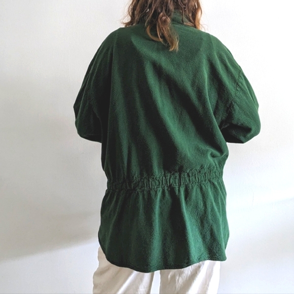 90's Oversized Thick Cotton Shacket - Vintage Button-Up Draw-String Shirt - Picture 5 of 6